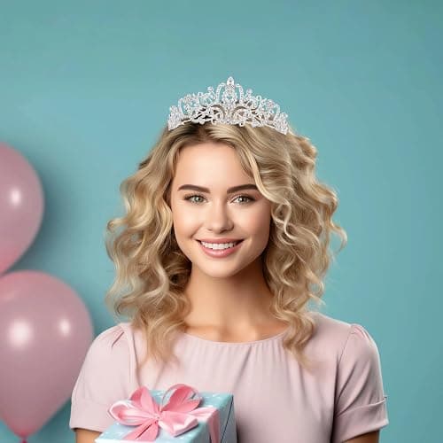Schmoopy Tiara Crown for Women, Crystal Tiara for Bridal Prom Queen Birthday Wedding Party (A-Silver) thumbnail 6
