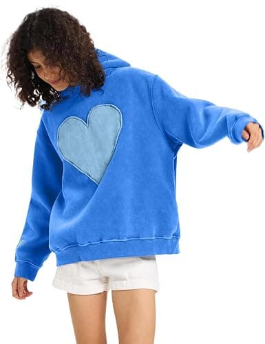FAIABLE Womens Oversized Heart Patch Couples Hoodies Sweatshirts Heavyweight Vintage Fleece Hoodies for Women 2025 thumbnail 6