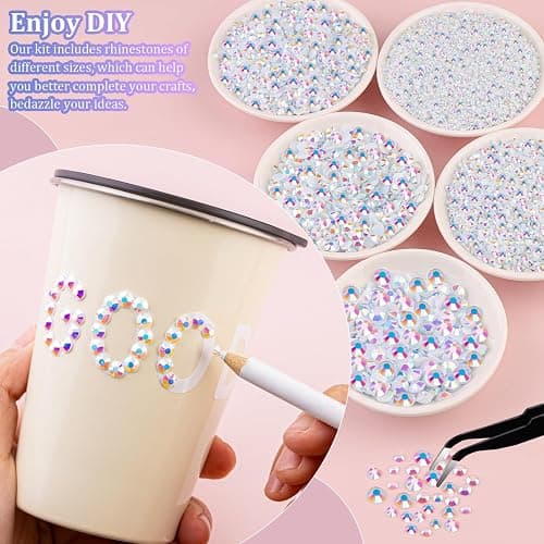 30000Pcs White AB Rhinestones for Bedazzling with B7000 Jewelry Glue, Bedazzler Kit Flatback Gems, Resin Rhinestones for Crafting Crafts Clothing Shoes Fabric Nail Art Assorted Size 2/3/4/5/6mm thumbnail 3