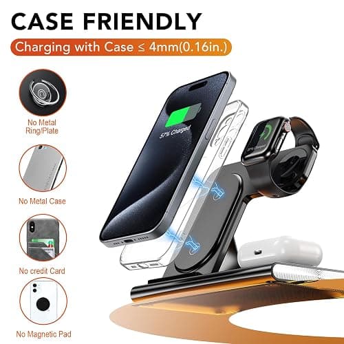 3 in 1 Charging Station for iPhone 17 - Wireless Charger for Apple Devices for iPhone 17 16 15 14 13 12 11 Pro Max - Foldable Wireless Charging Station Dock Stand for Apple Watch Series & AirPods thumbnail 4