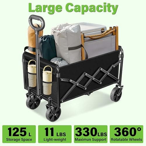 Wagons Carts Foldable - Collapsible Wagon Cart with Wheels – Folding Foldable Wagon Small Portable Lightweight for Sports, Camping, Storage, Travel, Shopping thumbnail 3