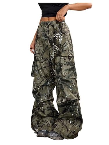 SOLY HUX Girl's Cargo Pants Camo Print Elastic Waist Straight Leg Baggy Streetwear Pants with Pockets - Image 1