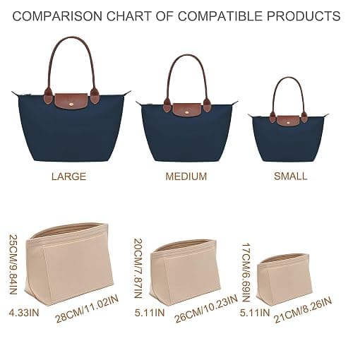 lumanothy Organizer per borse con tasca multipla, in feltro, per Longchamp, polene, borsa per la spesa, beige, M thumbnail 2