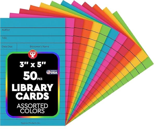 Hygloss Library Checkout Cards for Traditional Book Pockets and Classroom Organization - Vintage Style Bright Colors Due Date Tracking, 3x5 Inch, 50 Pack - Image 1