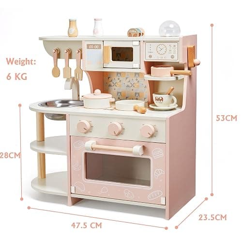 Cucina giocattolo per bambini, giocattoli in legno per bambini, set da gioco con caffettiera, accessori da cucina, regalo per ragazze e ragazzi dai 3 ai 6 anni thumbnail 3