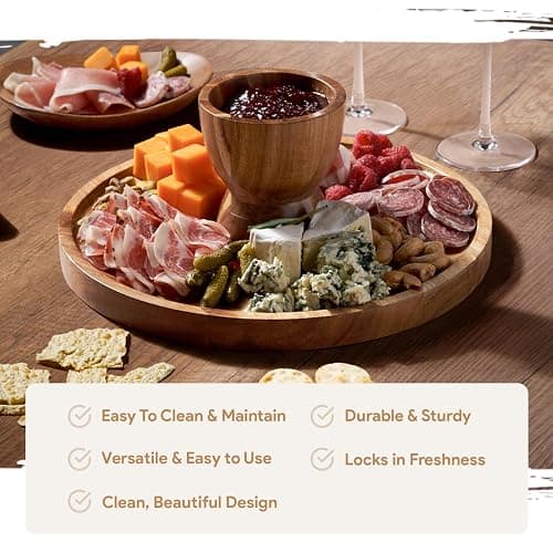Acacia Wood Christmas Cake Stand with Dome Lid - 12in Round Holder, Holiday Hosting Essential for Thanksgiving and Christmas, 2-in-1 Festive Dessert Display & Charcuterie Board, Large Acrylic Dome Cover thumbnail 4