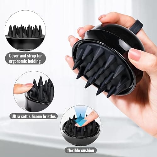 SHINLEA 2 in 1 Scalp Massager Hair Growth,Scalp Scrubber with Soft Silicone Bristles for Dandruff Removal,Shampoo Brush for Exfoliation,Head Massager for Both Wet and Dry Use (Black) thumbnail 4