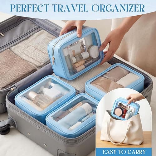 Hsei 6 Pcs Clear Makeup Bags Diaper Bag Organizer Travel Toiletry Bags with Zipper Clear Cosmetic Organizer Car Storage Pouch Bridesmaid Gift for Women Beach Vacation (Blue) thumbnail 6