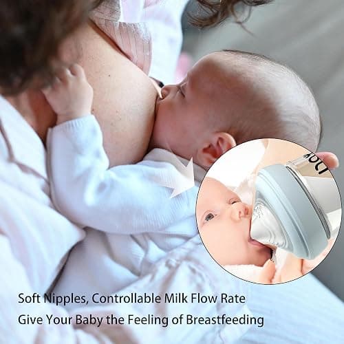 yanyoyo Natural Glass Baby Bottle for Breastfeeding Babies, 8oz Anti-Colic Baby Bottle with Natural Response Nipple(M), Clear, Wide Neck, 4 Pack, 3 Months+ thumbnail 3