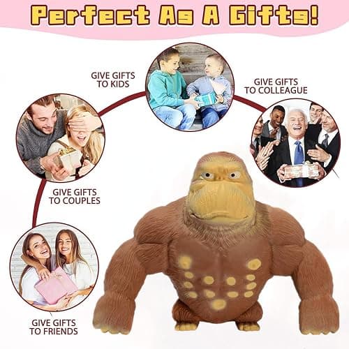 Squeeze Toy, Squishy Monkey Toy,Stretchy Glue-Sand Filled Rubber Gorilla,Elastic Stretchable, Autism,Decompression Toy for Adults and Children Animal for,Gift for Christmas, (Medium Edition) thumbnail 6