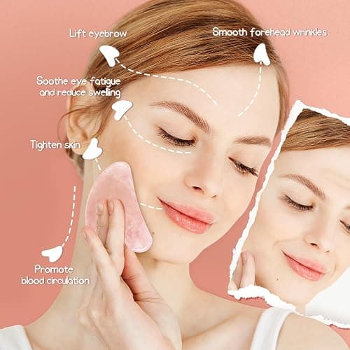 Gua Sha Rose Quartz Massage Tool, Facial Tool for Scraping and SPA Acupuncture Therapy, Heart Shape Trigger Point Treatment on Face (Rose Quartz) thumbnail 2