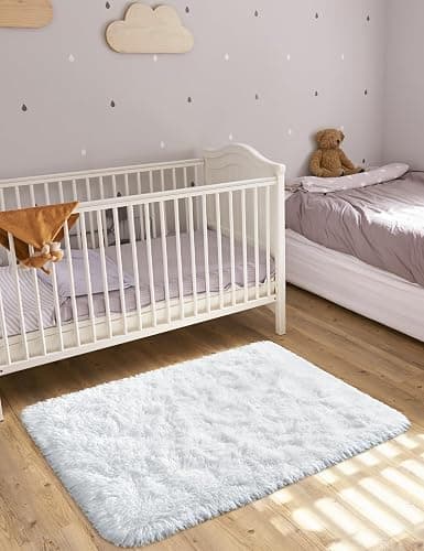 Macgace Small Throw Rugs for Bedroom, 2x3 White Mini Non-Slip Area Rug, Super Soft Plush Fluffy Carpet Modern Home Decor Aesthetic for Entryway Entrance Nursery Kids Room Dorm Office - White - 2x3 Feet thumbnail 4