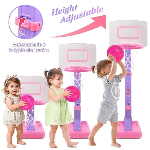 AOSPHYS Toddler Basketball Hoop Indoor Outdoor - Height Adjustable 27.6-54 Inches (5 Slots), Kids Basketball Hoop with 4 Inflatable Balls & Pump, Safe Toddler Toys for 1-6 Year Old Boys Girls thumbnail 5