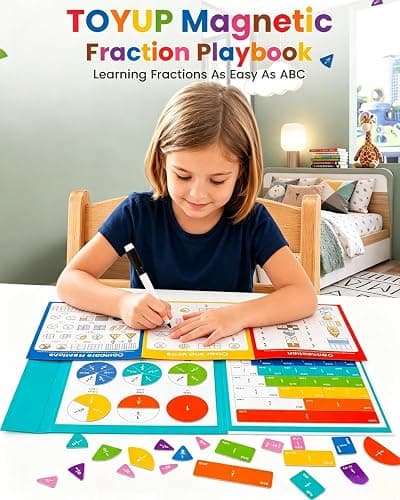 Magnetic Fraction Playbook, Math Manipulatives for 3rd, 4th & 5th Grade, Fractions Demonstration Book with Tiles for Elementary Classroom Must Haves, 102 Montessori Educational Puzzle for Homeschool thumbnail 4