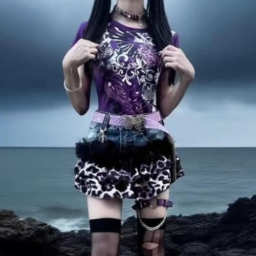 Emo Grunge Shirts Y2k Goth Short Sleeve Tops 2000s Harajuku Fashion Mcbling Vintage Graphic Streetwear Women Tops thumbnail 6