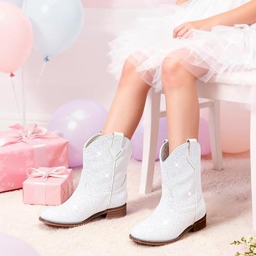 Motasha Toddler Girls Cowgirl Boots Glitter Toddler Cowboy Boot Ankle Girls Boots Little Kids Horse Riding Shoes Party Birthday thumbnail 2