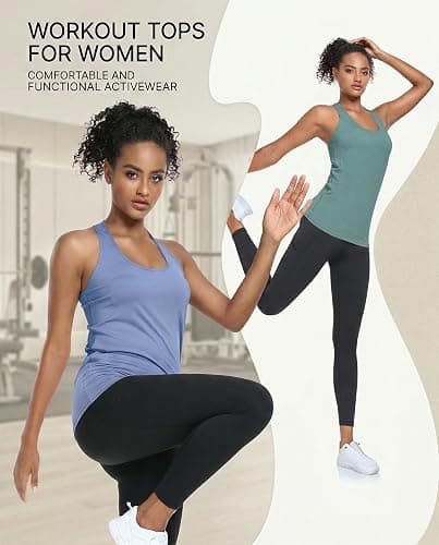 6 or 5 Pack Workout Tank Tops for Women, Athletic Racerback Sports Tank Tops, Compression Sleeveless Dry Fit Shirts thumbnail 3