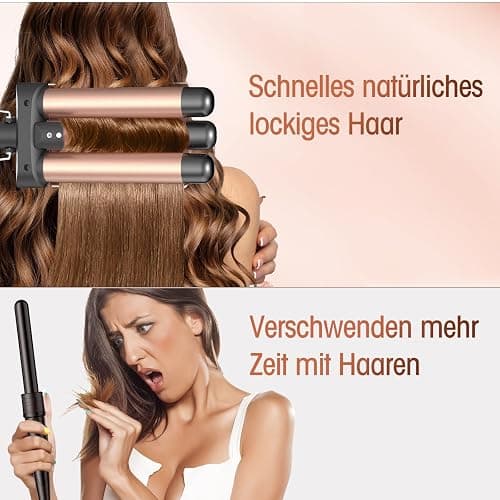 Fer à Friser 3 Barils Beach Waves, Céramique Boucleur 3 Tete Ondulé,2 Températures, Cheveux Chauffage Rapide Gaufre wavy Hair thumbnail 4