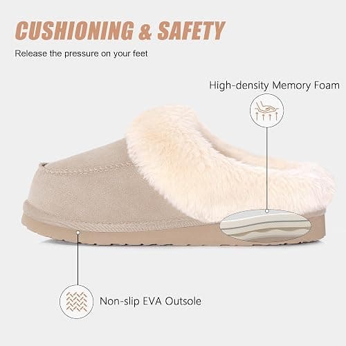 FITORY Women's Suede Slipper, Flat Slip On House Shoes with Faux Fur Lining Indoor Outdoor Short Mini Boots thumbnail 4