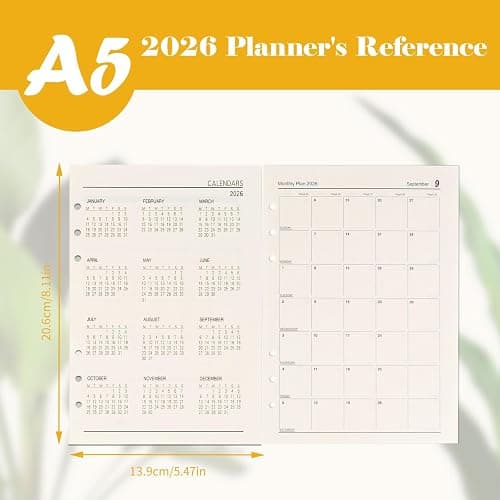 Agenda semainier 2026, format A5, format A5, 6 trous, 176 pages, 139 x 206 mm, recharge de papier pour planificateur, agenda, projets de bricolage thumbnail 3