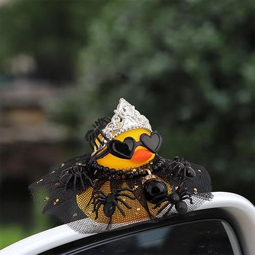 wonuu Halloween Rubber Duck Tiny Spider Car Ornaments Duck Car Dashboard Decorations for Cute Car Accessories with Dress Heart Shape Sunglasses, Black Sparkly Skirt thumbnail 2