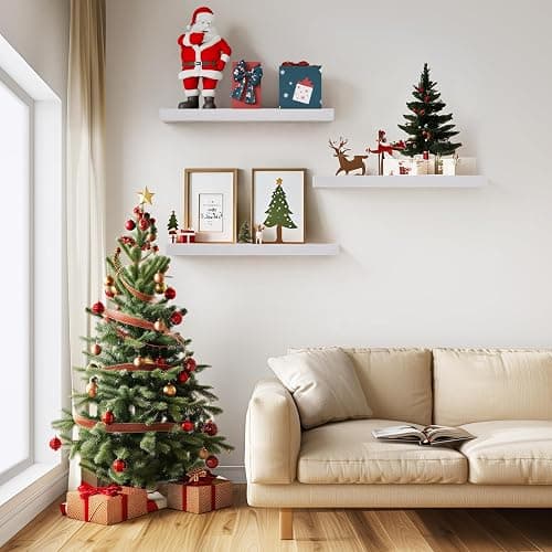BAYKA White Floating Shelves for Wall – Rustic Wood Wall Shelves with Metal Brackets for Bathroom, Bedroom, Kitchen, or Living Room Decor Organization – Set of 3, Sturdy Storage with 22lb Capacity thumbnail 2