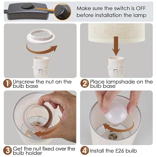 Small Bedside Night Table Lamp for Bedroom, Minimalist Nightstand Lamp with Round Fabric Linen Shade, Study Reading Desk Lamp for Kids Room, Living Room, College Dorm, Home, Office thumbnail 7