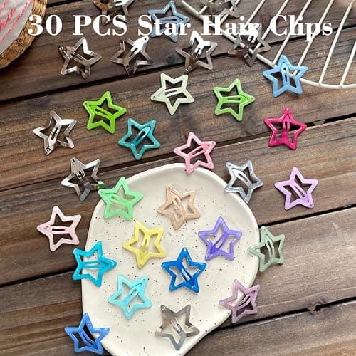 30 PCS 1.22" Sparkling Stars Hair Clips Snap Non Slip Clips for Girls Women Multicolor Metal Clip Star Hair Barrettes Star Hair Clips for Women thumbnail 5