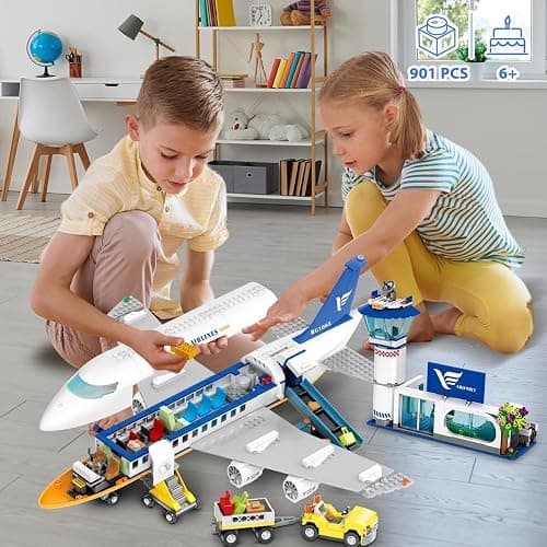 CUBIMANA Large City Passenger Airplane Building Toys with LED Light, 21 Inches Plane Building Sets with 2PCS Luggage Trucks, Terminal, Radar Tower, Birthday Gifts for Kids Boys Girls Age 6-12 (901pcs) thumbnail 6