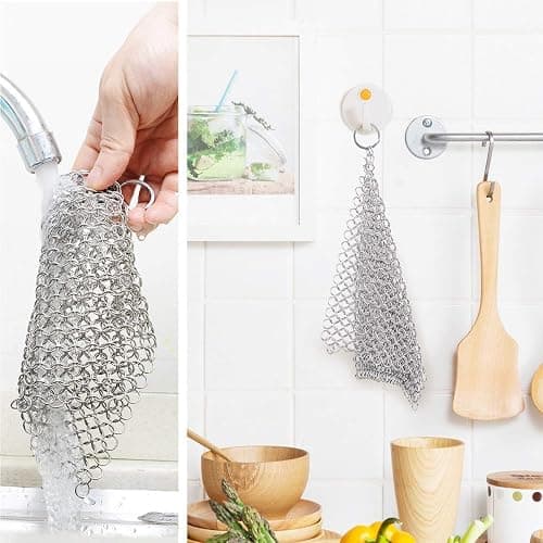 PIBC Cast Iron Cleaner 8"x6" 316L Stainless Steel Chainmail Scrubber for Griddle Skillet Dutch Oven Wok Stainless Steel Pot Cast Iron Pan thumbnail 5