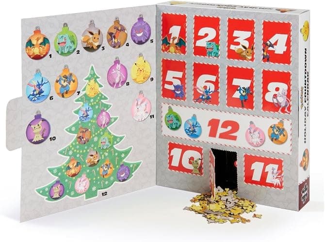 Pokemon 12 Day Advent Calendar Puzzle - 12 Mini Puzzles for Kids Ages 10+ | Advent Calendar Puzzle, Bonus Adhesive Puzzle Saver, 11 Ornament Shaped Puzzles 100 Pieces Each, 300 Piece Tree Shaped Puzzle thumbnail 2