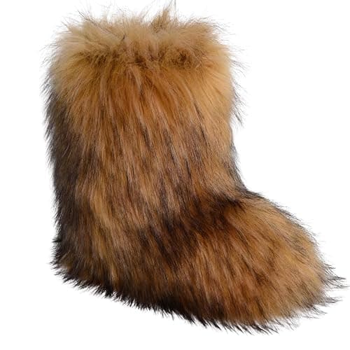 WOVOIE Fur Boots for Women Winter Fluffy Furry Boots Mid-Calf Snow Boots with Anti-Slip Warm Lining for Y2K Streetwear - Image 1