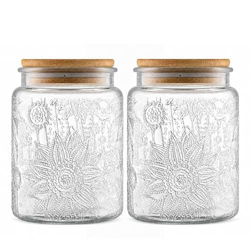 ANSQU 2 Pack Vintage Glass Storage Jars with Lids, 23.7oz Decorative Jars | Airtight Coffee Canisters, Glass Food Storage Containers for Tea Candy Sugar Cookie, Cute Jars - Image 1