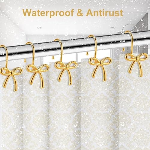 YanKiTour Gold Bow Shower Curtain Hooks, 12 Pack Metal Decorative Rings, Rust Proof Bow Knot Design for Bathroom Bedroom Living Room Baby Room Nursery Art Decor (Gold 5) thumbnail 5
