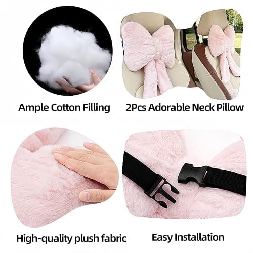UINSUE Car Neck Pillow 2PCS Plush Bowknot Car Headrest Pillow – Comfortable Neck Support for Driving Soft Touch Fabric Car Pillow Cute Interior Decor (Pink Set 4 Pcs) thumbnail 7