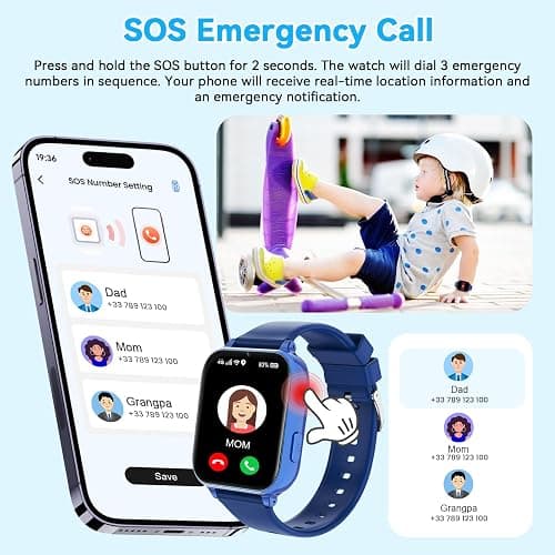 4G Kids Smart Watch Phone GPS, Smartwatch for Boys Girls Ages 4-12 Years with Video Call Chat Class Mode SOS Camera Alarm Games Parental App Touch Watch Gifts for Children (Includes SIM Card) Blue thumbnail 6
