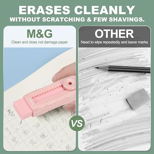 M&G 4 Pack Erasers, Pink Sliding Retractable Eraser Push Pull Cute Pencil Erasers Soft Large Easy to Clean with Plastic Sleeve for Sketching Drawing Artists Teacher Pencils, Pink thumbnail 3