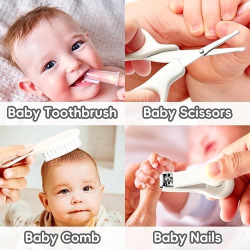 Baby Grooming Kit, Infant Safety Care Set with Hair Brush Comb Nail Clipper Nasal Aspirator,Baby Essentials Kit for Newborn Girls Boys (Grey White) thumbnail 5