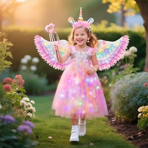 Latocos Girls Unicorn Dress Costume Toddler Light Up Princess Dress Up Clothes Unicorn Toys Halloween Birthday Gifts thumbnail 2