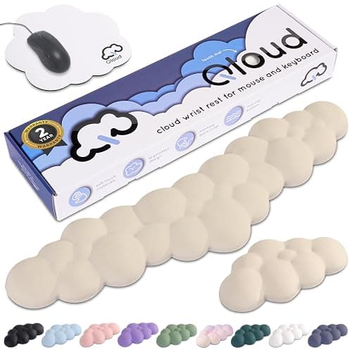 Cloud Keyboard Wrist Rest – Create-ables Qloud Cloud Wrist Rest for Computer Keyboard and Mouse, Ergonomic Memory Foam Wrist Pad with Non-Slip Base, Includes Cloud Mouse Pad – Beige - Image 1