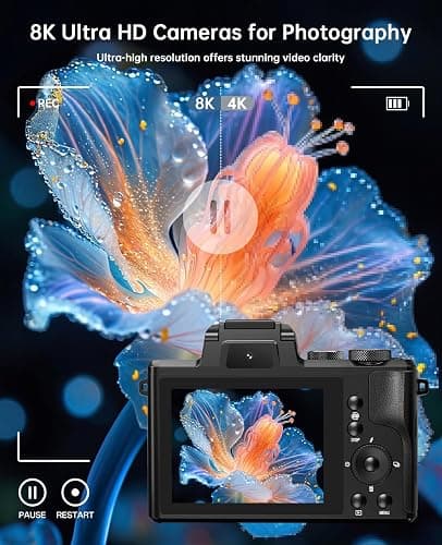 8K Digital Cameras for Photography, 2026 Autofocus 88MP WiFi Professional Photography Camera with Dual-Lens for YouTube, 16X Digital Zoom, TF Card, Lens Hood, Touch Screen,2 Batteries & Charging Stand thumbnail 2