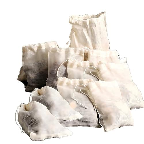 10 Pcs Spice Bags, Reusable Empty Tea Bags, Muslin Strainer Bags, Soup Bags for Cooking Natural Cotton Fine Mesh Cheesecloth Bags for Cold Brew Coffee(4 x3.2Inch) - Image 1