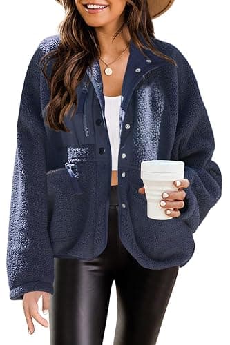 Nirovien Womens Fuzzy Fleece Jacket Button Down Sherpa Coats Casual Winter Warm Outwear with Pockets thumbnail 2