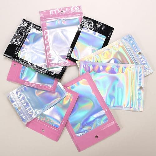 Motomy 100Pcs Pink Holographic Bags 3x4.7 Inch Resealable Mylar Packaging | Smell Proof Reusable Bag for Small Business Foil Zipper Pouches for Jewelry Candy Keychain Christmas Gift Bags Party Favors thumbnail 7