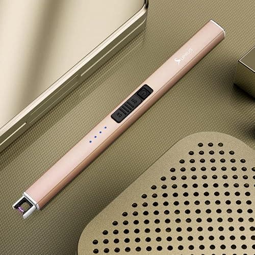 SUPRUS Electric Lighter Arc Windproof Flameless USB Rechargeable Lighter with Safety Lock for Candle BBQ Camping (Champagne Gold) thumbnail 5
