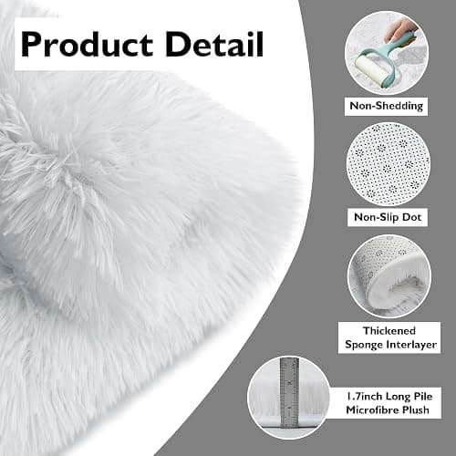 yulidayang White Fluffy Round Area Rugs for Bedroom,3'X3'Shag Circle Area Rugs for Girls Room,Non Slip Fuzzy Plush Rug for Kids Room Living Room and Dorm Home Decor Rug thumbnail 4