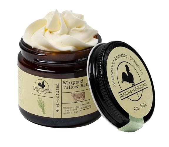 Hearth and Homestead: Handmade Whipped Tallow Balm (Unscented/Herb-Infused) - Organic Body Butter with Infused Olive Oil, for Eczema, Rosacea, Baby - 1.3 oz - Image 1