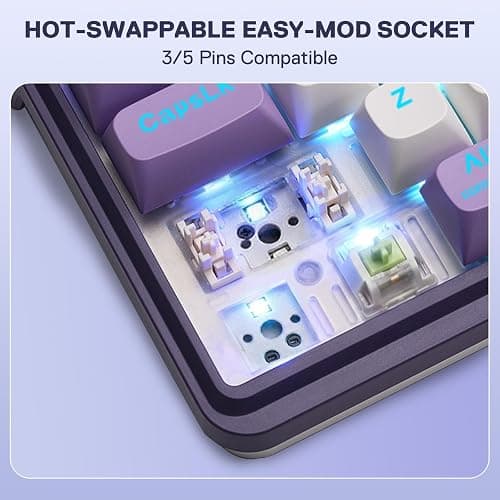 Redragon K745 PRO Wireless Gasket RGB Gaming Keyboard, 108 Keys Mechanical Keyboard w/Extra 4 Hotkeys, Hot-Swap Socket, 5-Layer Noise Dampening, See-Through Round PBT Keycaps, Mint Mambo Switch thumbnail 7