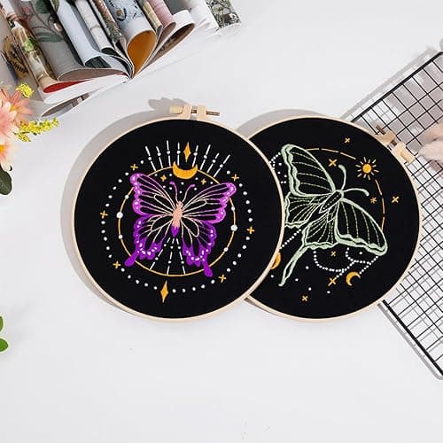 Louise Maelys 3 Sets Tarot Embroidery Kits for Beginners,Cross Stitch Kit for Adults,Crewel Starters Needlepoint with Moon, Butterfly, Bee and Moth Pattern and Tool - Tarot thumbnail 6