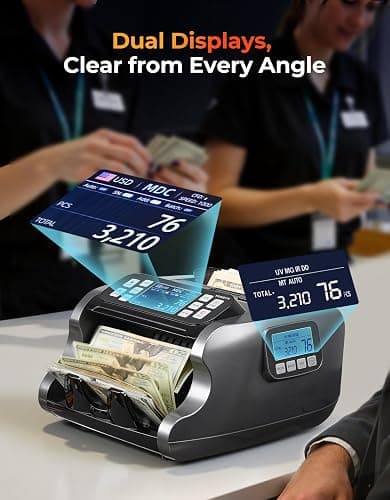 MUNBYN IMC22 Money Counter Machine Mixed Denomination, Dual-Display, CIS/UV/IR/MG Counterfeit Detection Bill Counter, USD, MXN, EUR, CAD Cash Counter for Business, Merchant, 2Y Protect (Black) thumbnail 3